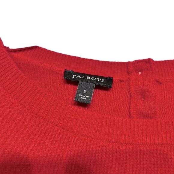 Talbots lambs wool blend red pullover sweater bell cuffs long sleeve soft cozy - Picture 2 of 6